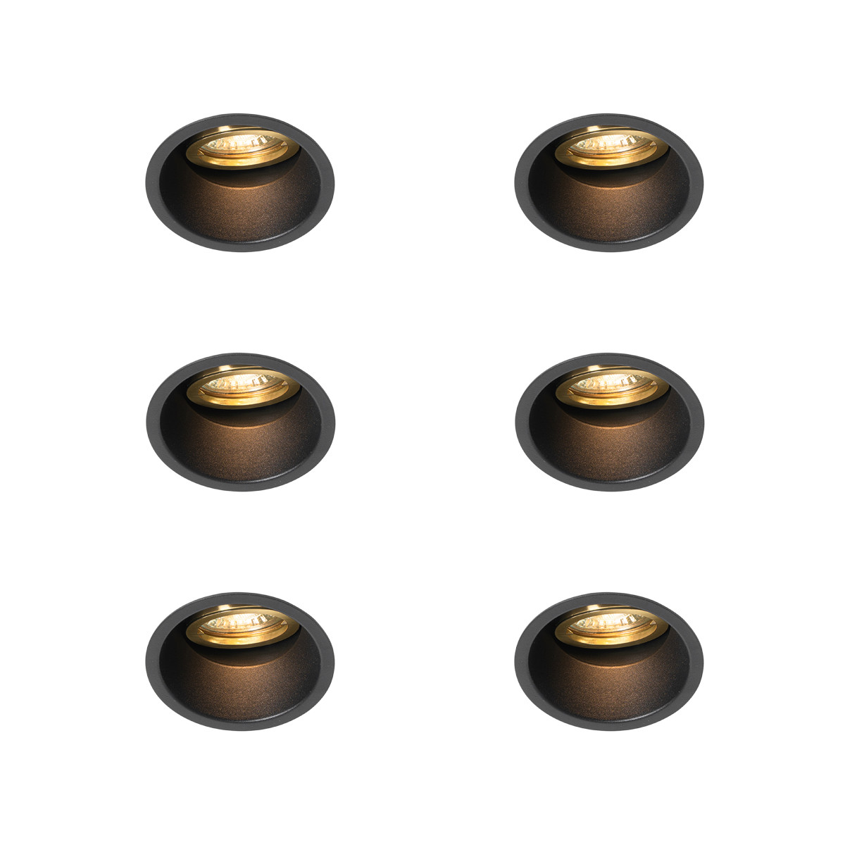 Sada 6 ks Zapuštěné bodové černé se zlatým otočným a naklápěcím - slitina