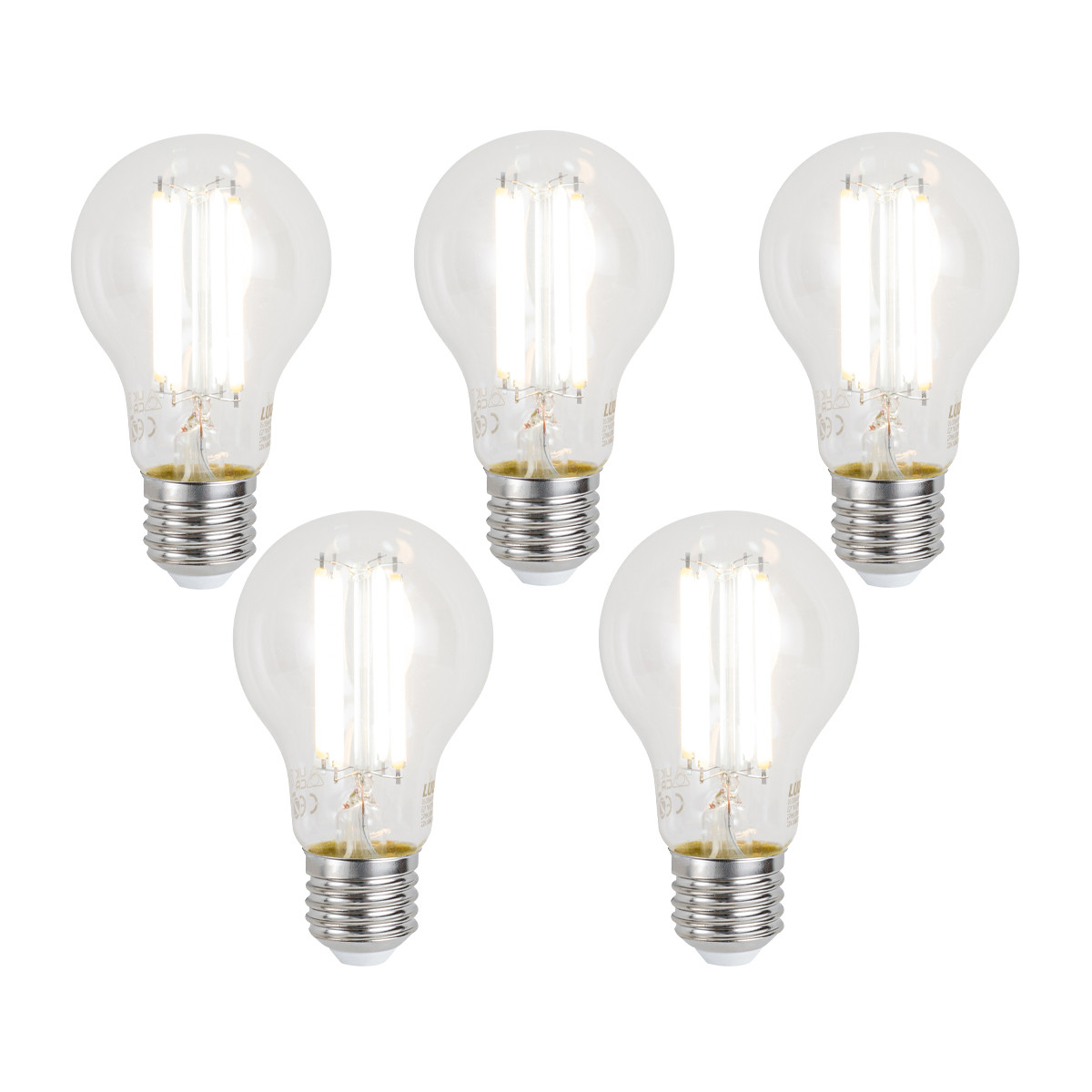 Sada 5 ks Chytré stmívatelné LED žárovky E27 A60 čiré 7W 806lm 2700-6500K