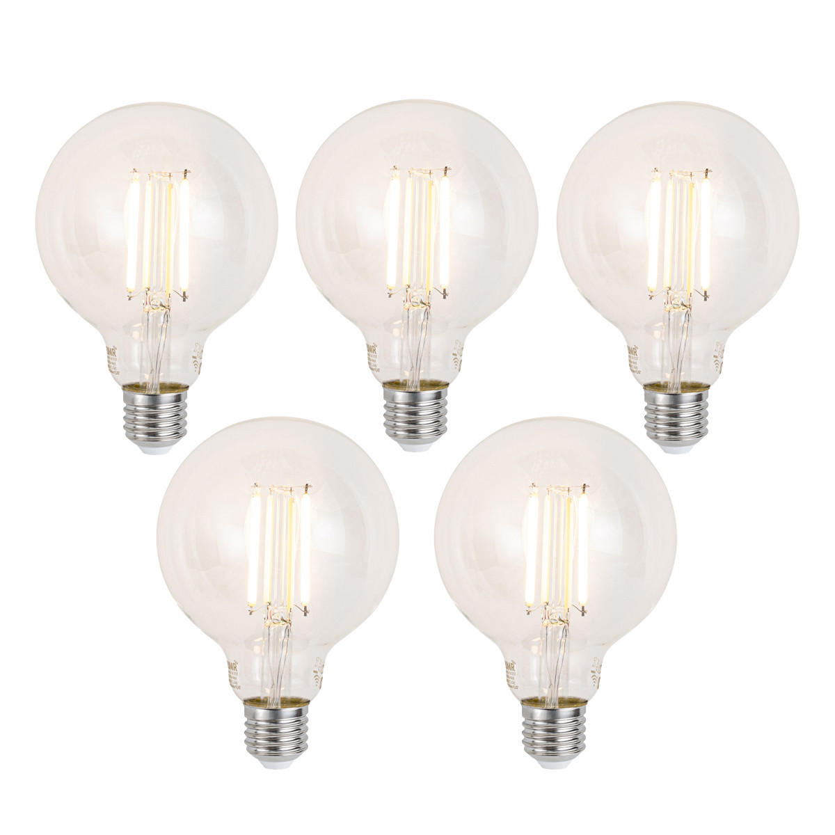 Sada 5 ks Chytré stmívatelné LED žárovky E27 G95 čiré 7W 806lm 2700-6500K