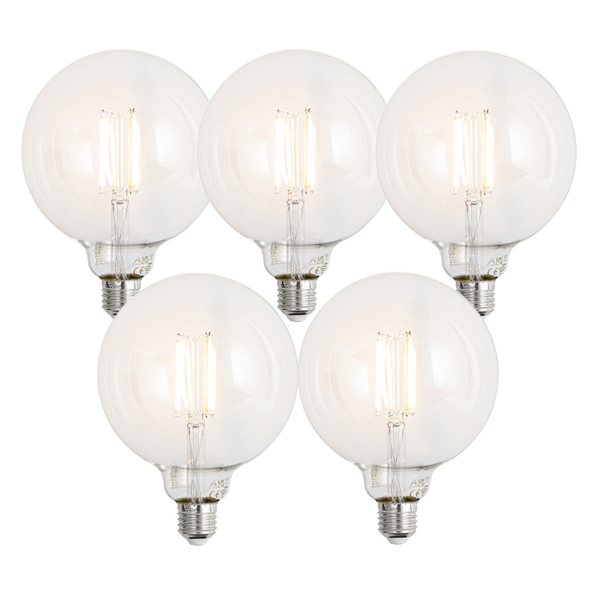 Sada 5 ks Chytré stmívatelné LED žárovky E27 G125 čiré 7W 806lm 2700-6500K