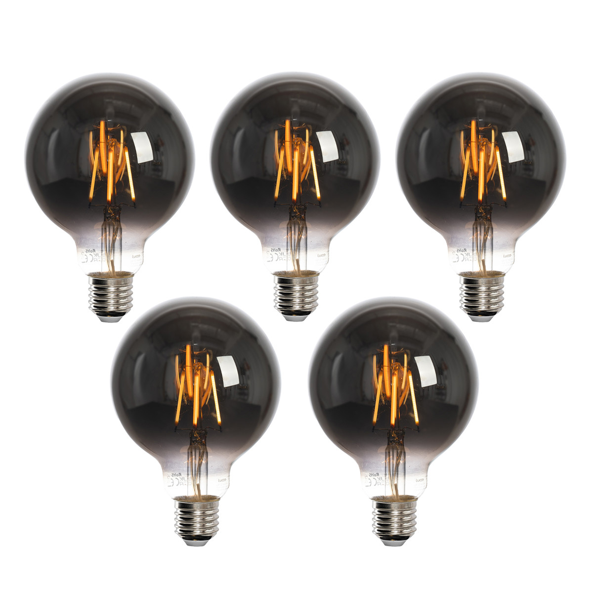 Sada 5 chytrých LED žárovek E27 G95 kouřové 4W 60lm 1800-3000K