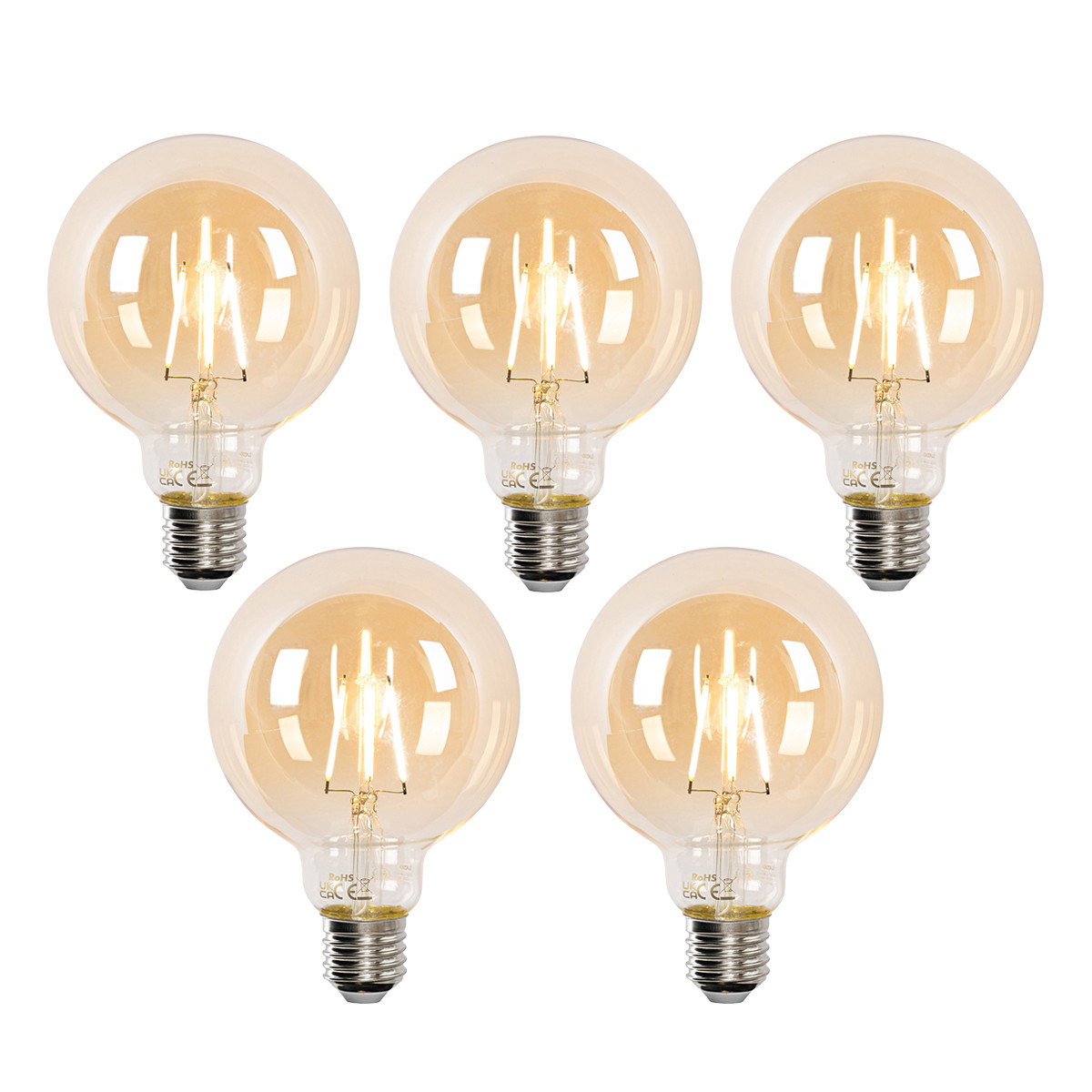 Sada 5 chytrých LED žárovek E27 G95 zlatá 4,9 W 470 lm 1800-4000K