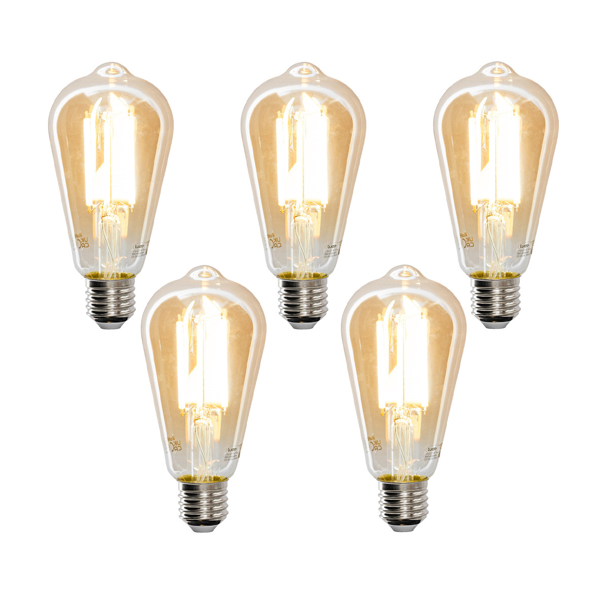 Sada 5 ks Smart E27 stmívatelná v Kelvinově LED lampě ST64 goldline 7W 700 lm 1800-4000K