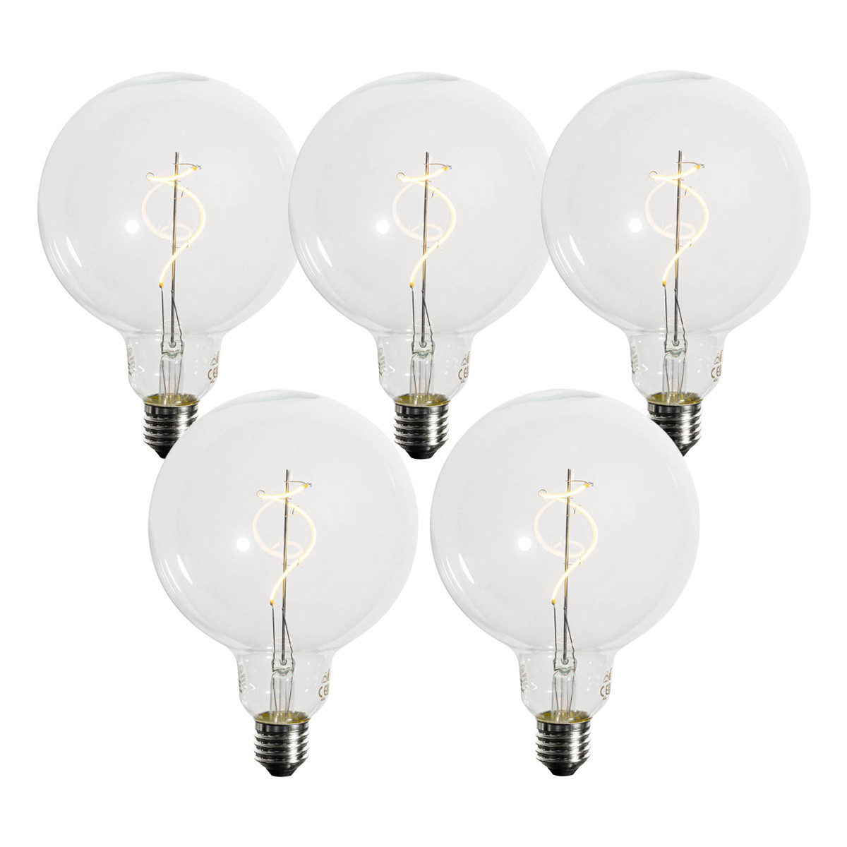 Sada 5 ks Stmívatelná LED žárovka E27 se spirálovým filamentem G125 4W 270lm 2700K