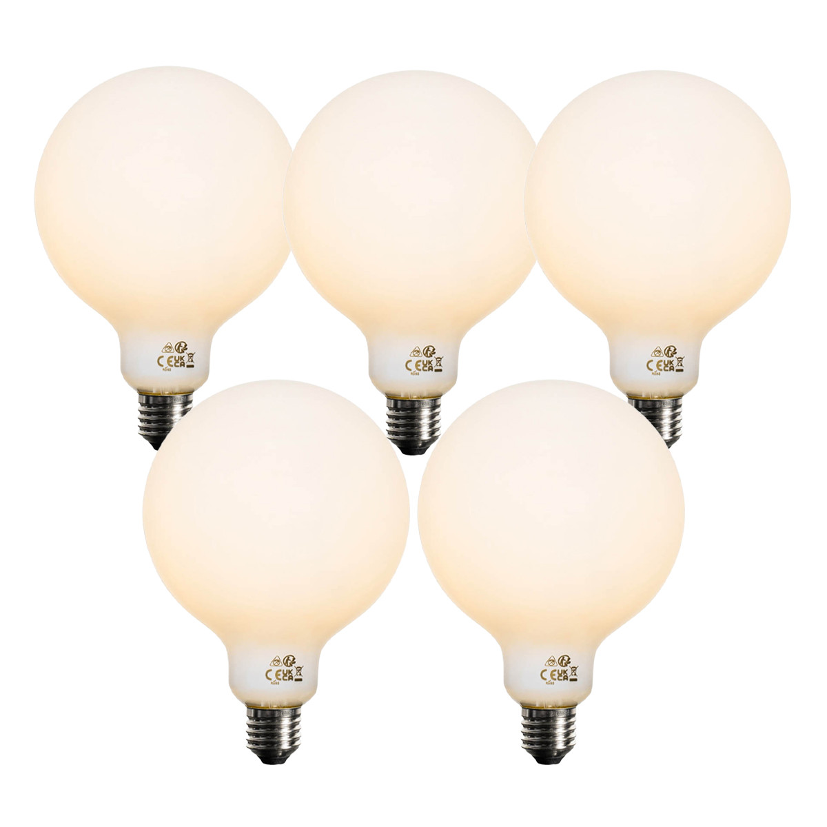 Sada 5 ks Stmívatelná LED žárovka E27 opálové sklo G125 5W 450lm 2200K