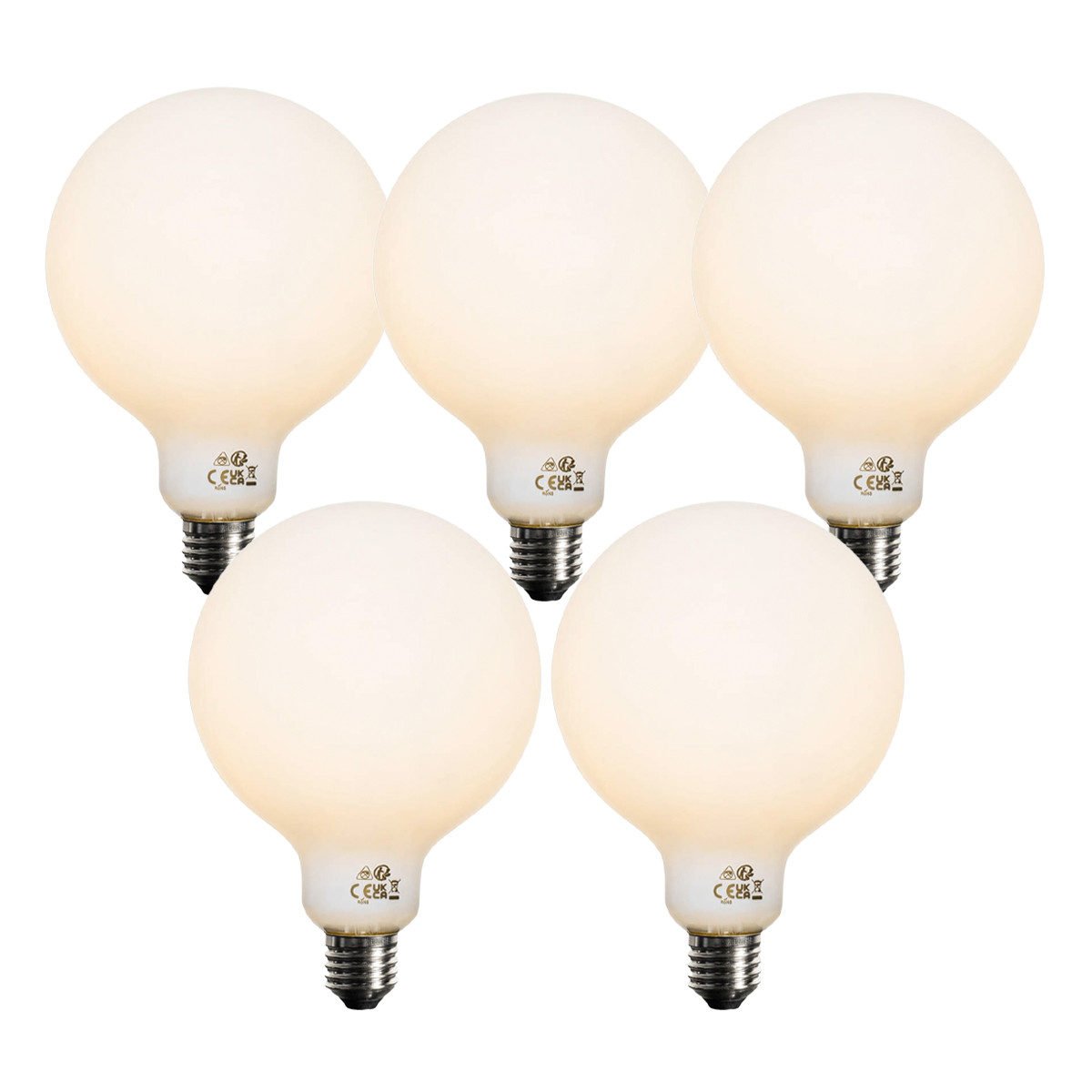 Sada 5 ks Stmívatelná LED žárovka E27 opálové sklo G125 5W 450lm 2700K