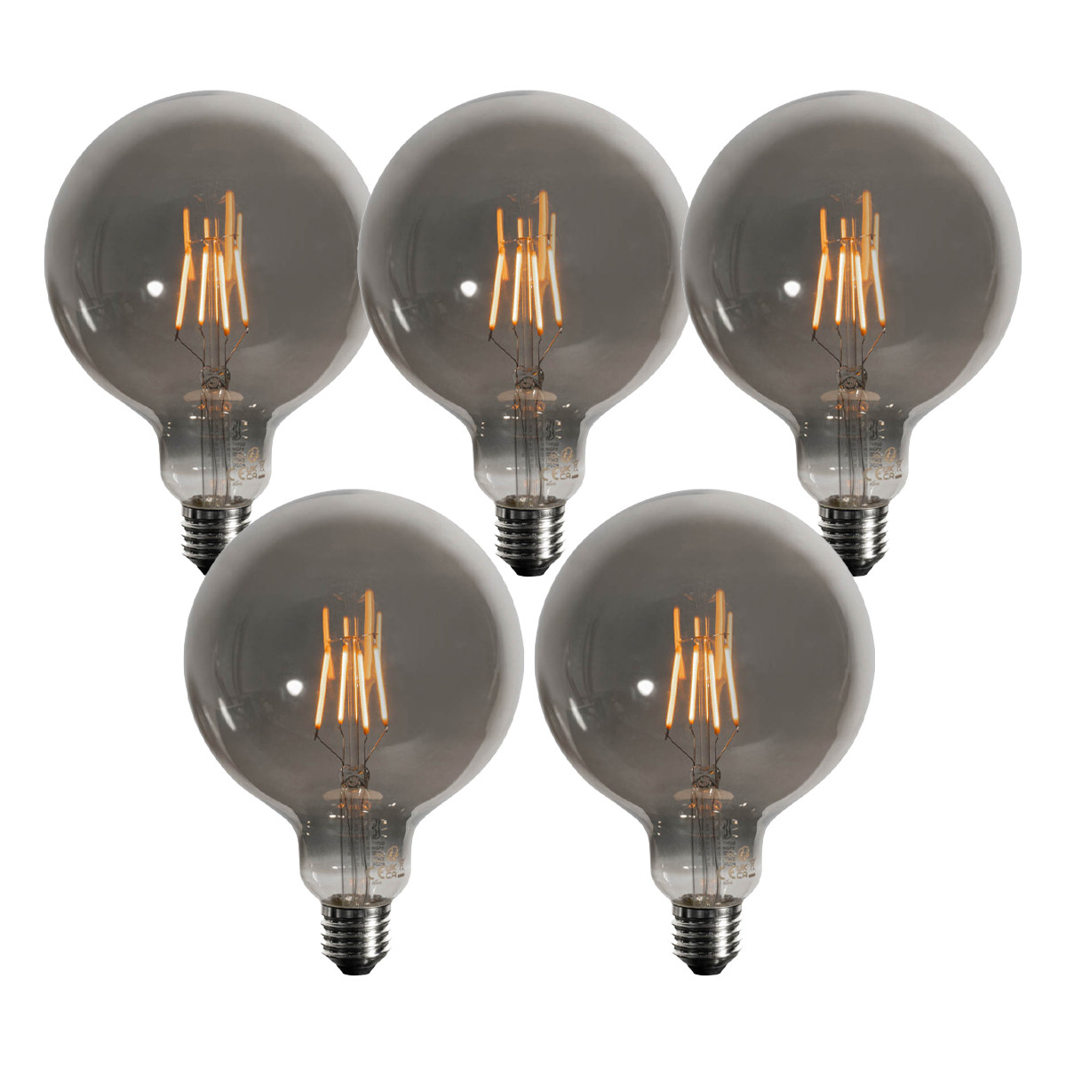 Sada 5 ks Stmívatelná LED žárovka E27 kouřová G125 4W 450lm 1900K
