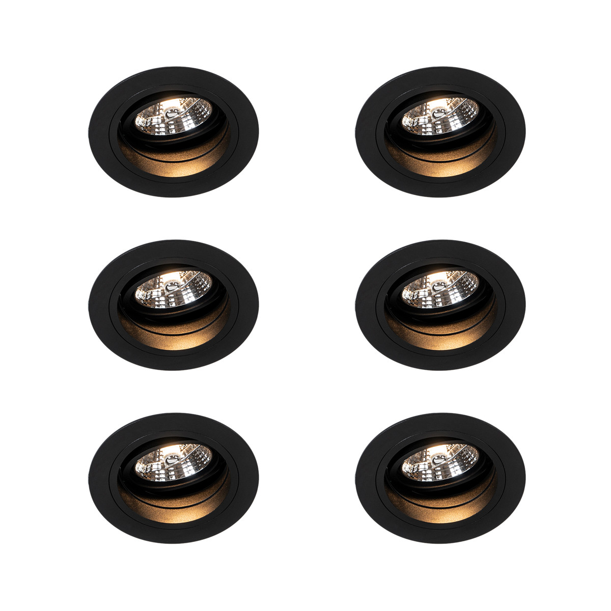 Sada 6 ks Zapuštěné bodové černé nastavitelné kulaté - Chuck 70