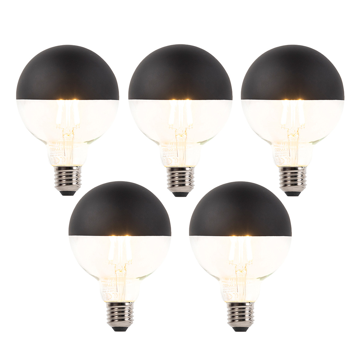 Sada 5 stmívatelných LED vláknových žárovek E27 G95 černých 550 lm 2700 K