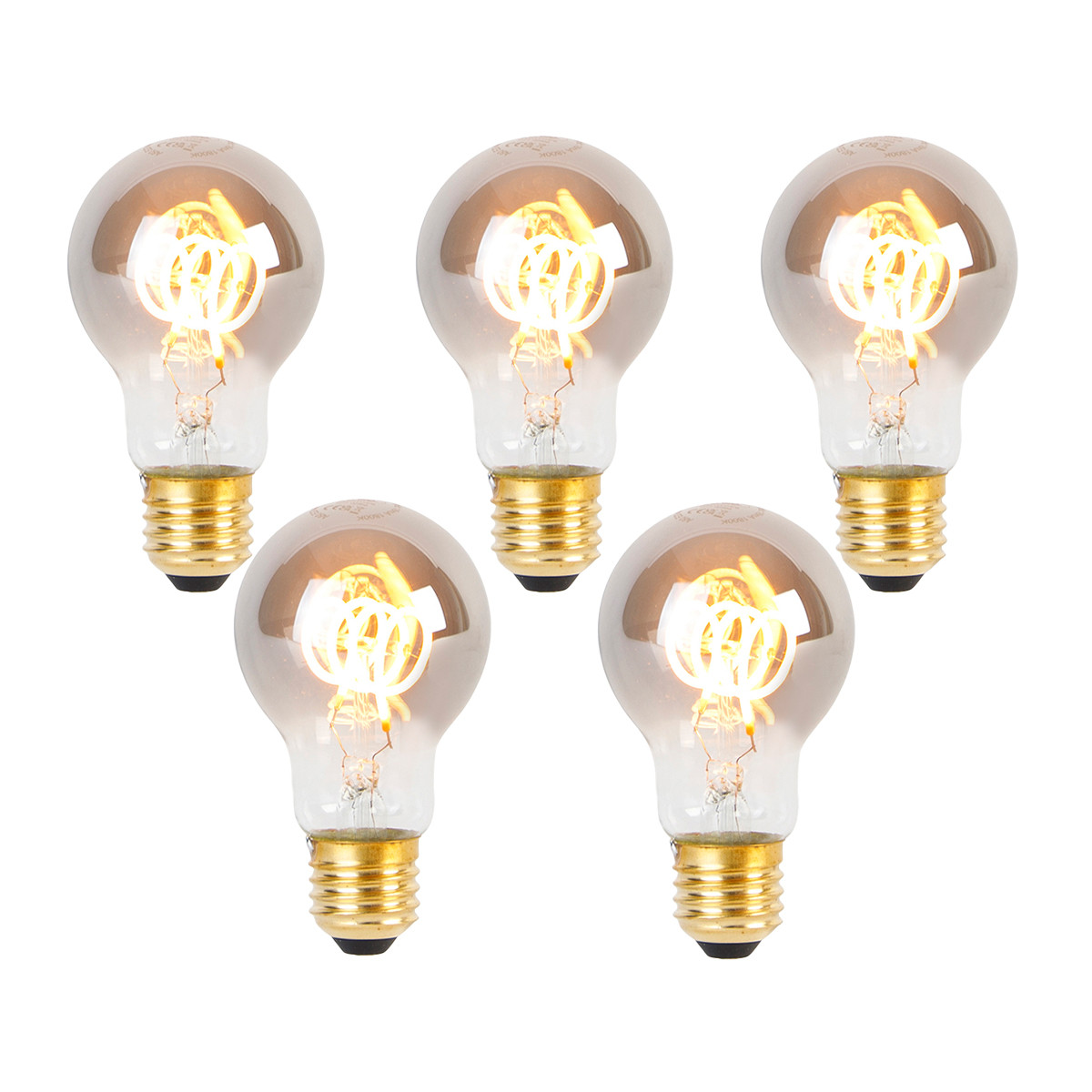 Sada 5 LED spirálových žárovek E27 A60 kouřové 4W 120lm 1800K