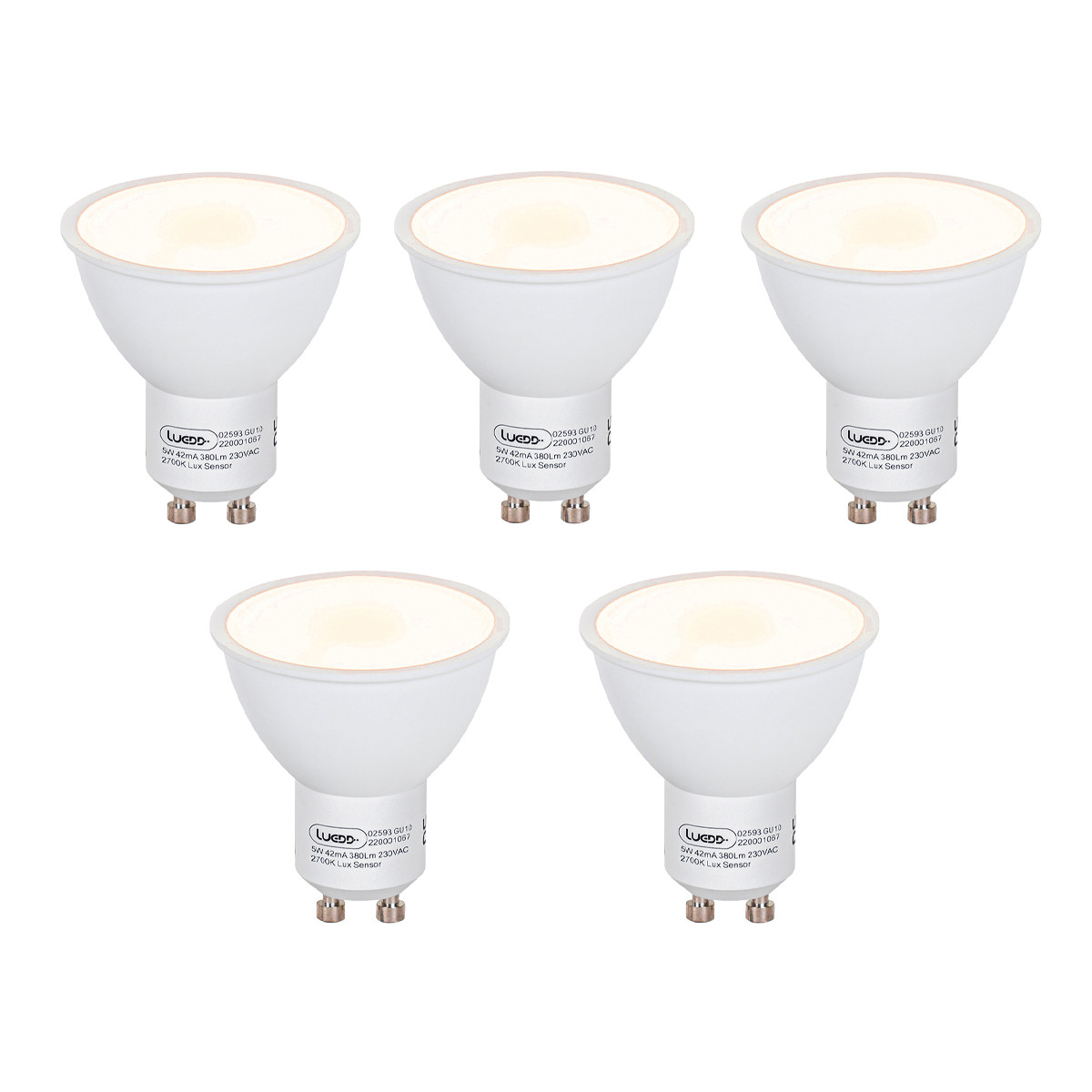 Sada 5 LED žárovek GU10 se snímačem soumraku 5W 380lm 2700K