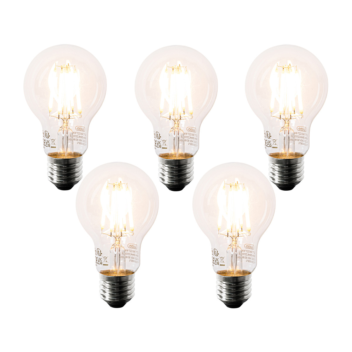 Sada 5 LED žárovek E27 A60 čiré 6W 630lm 2200K