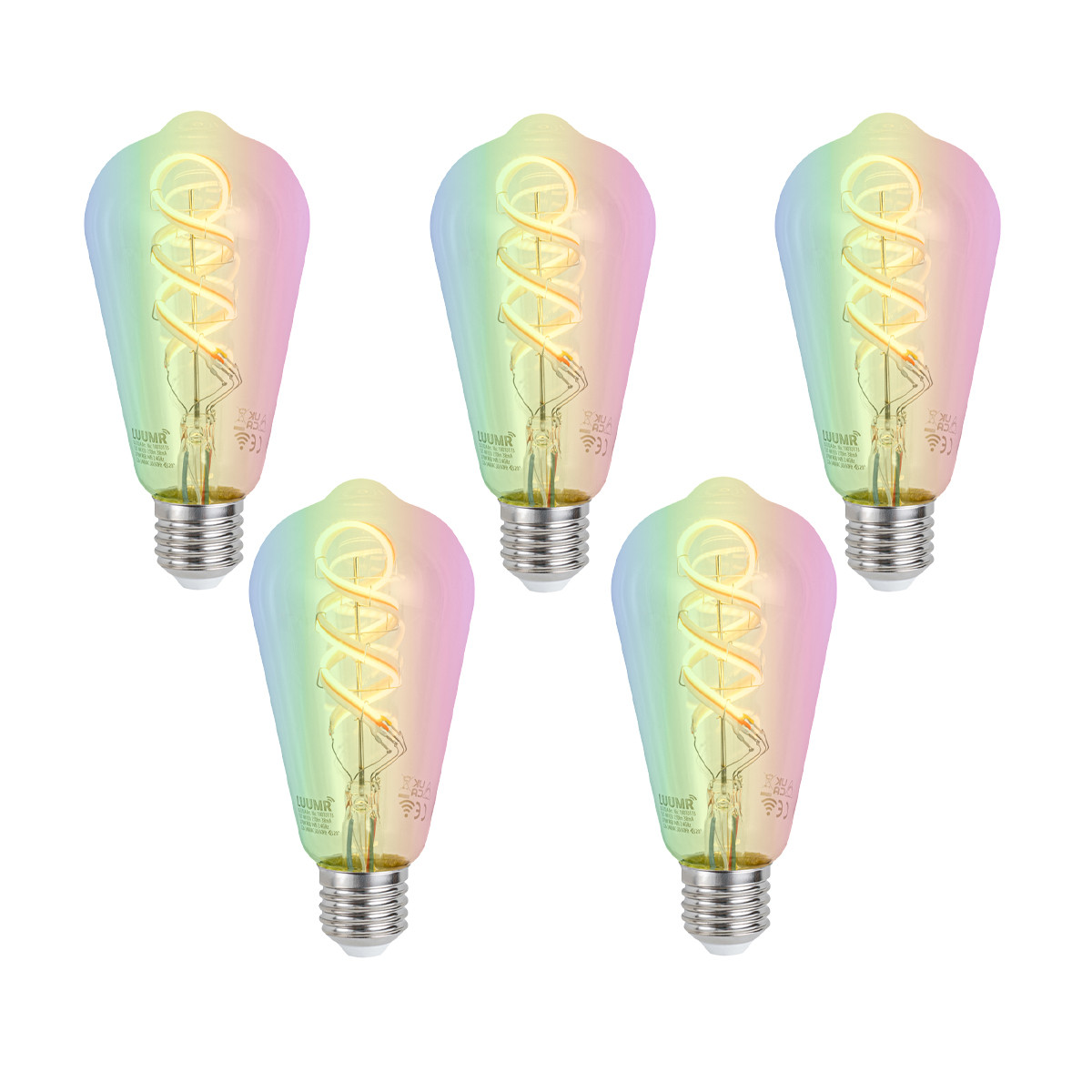 Sada 5 ks Chytré stmívatelné LED žárovky E27 ST64 RGBW 4W 250lm 2700K