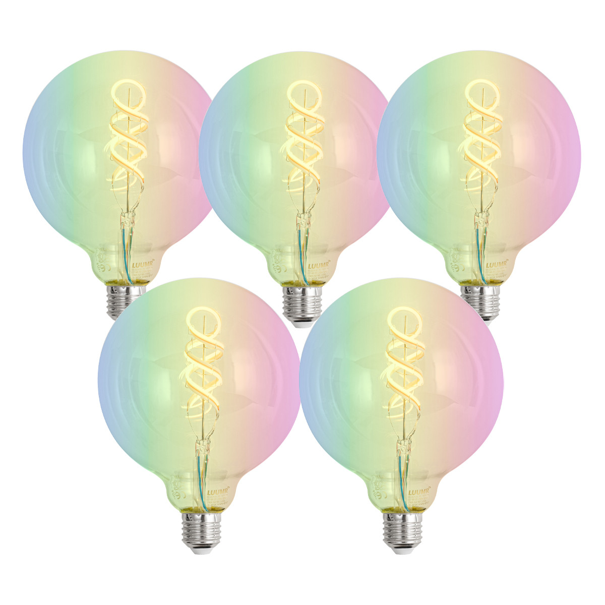 Sada 5 ks Chytré stmívatelné LED žárovky E27 G125 RGBW 4W 250lm 2700K