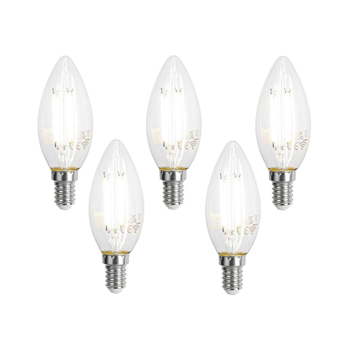 Sada 5 ks Chytré LED žárovky E14 C35 čiré 4,2 W 470 lm 2700–6500 K
