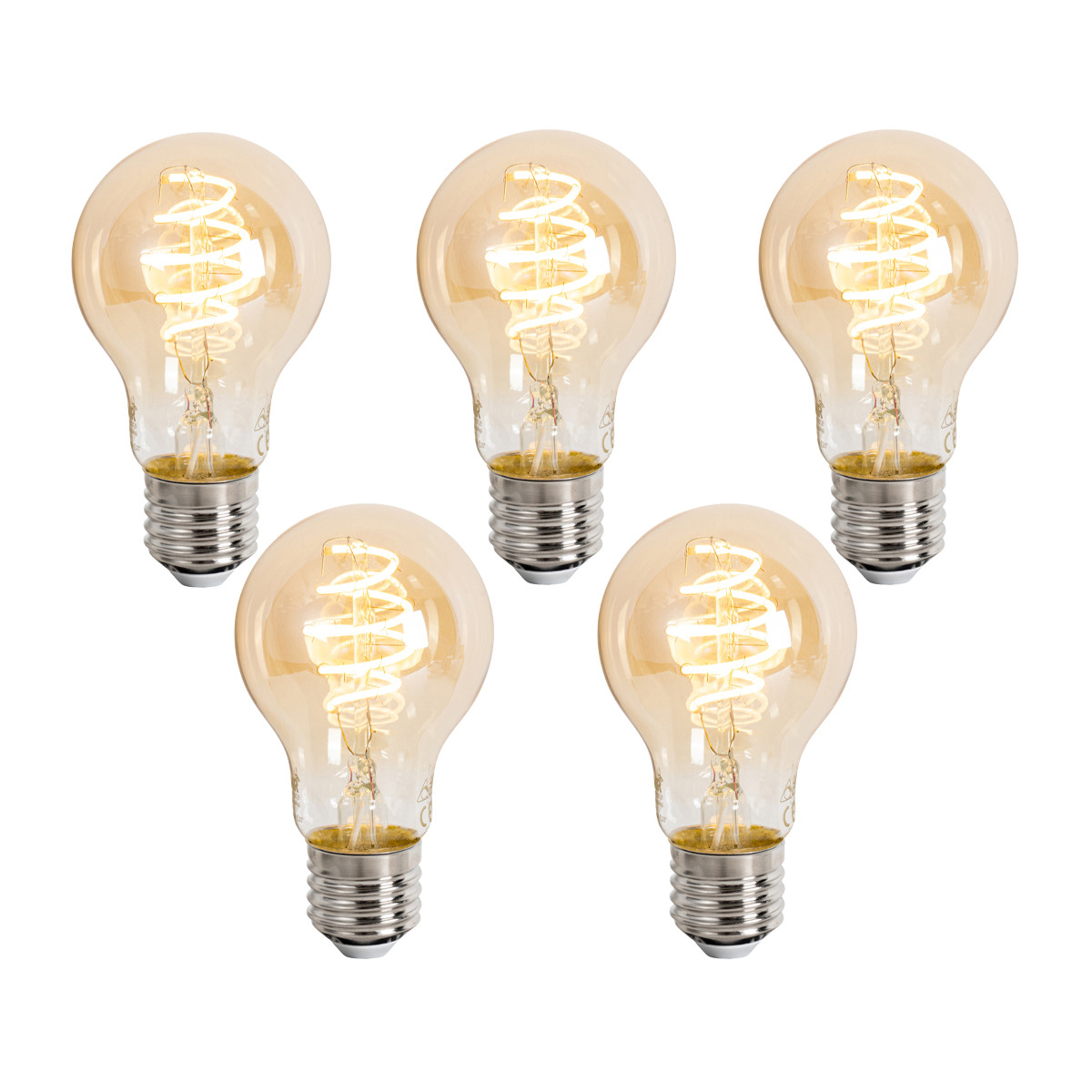 Sada 5 ks Chytré stmívatelné LED žárovky E27 A60 jantarové 4,9 W 320 lm 2500 K