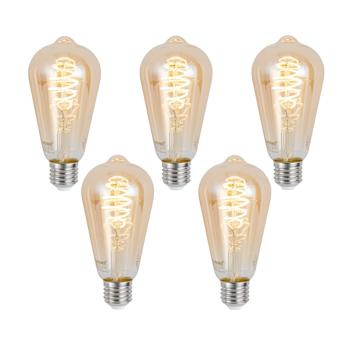Sada 5 ks Chytré stmívatelné LED žárovky E27 ST64 jantarové 4,9 W 320 lm 2500 K