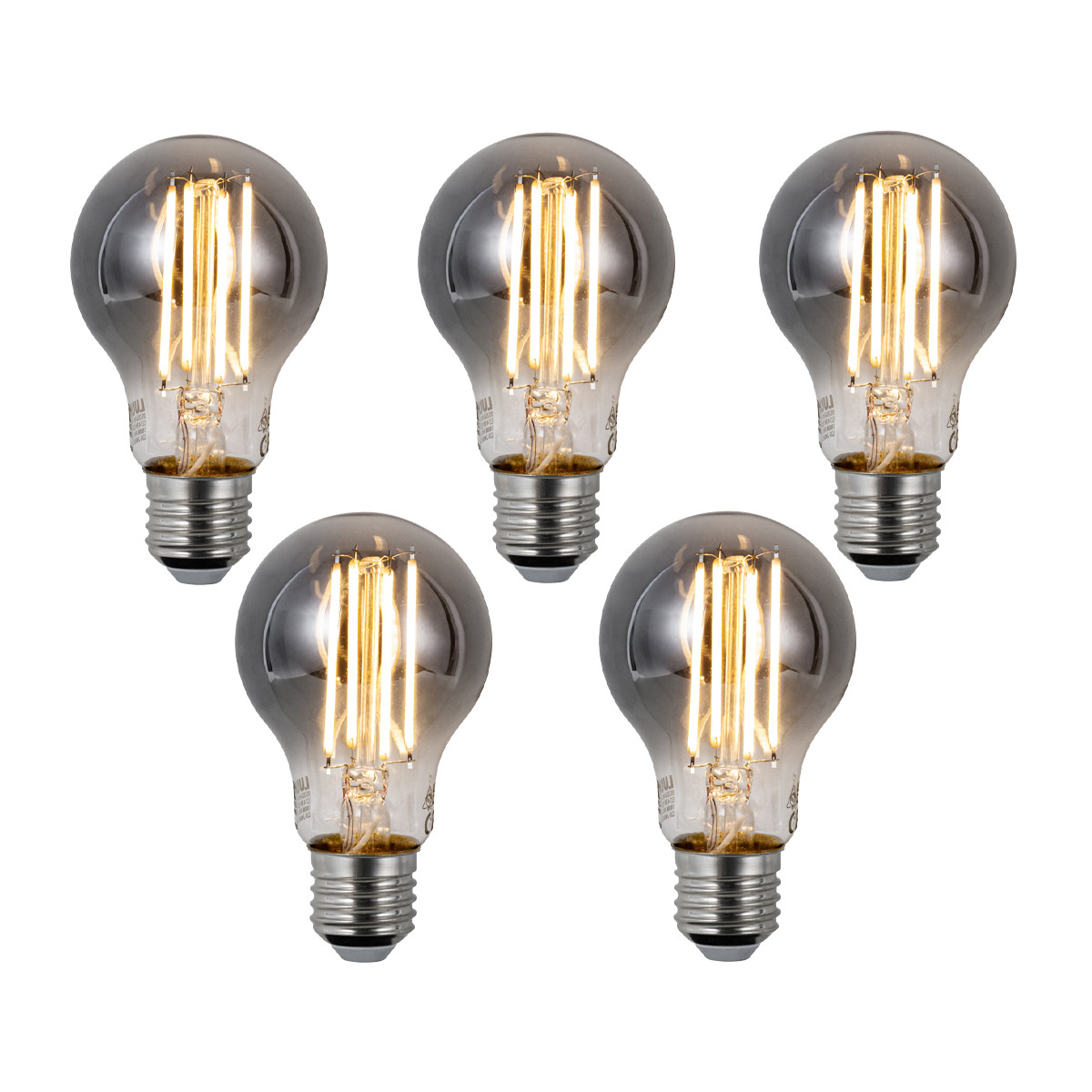 Sada 5 ks Chytré stmívatelné LED žárovky E27 A60 kouřové 4,9 W 150 lm 1800 K