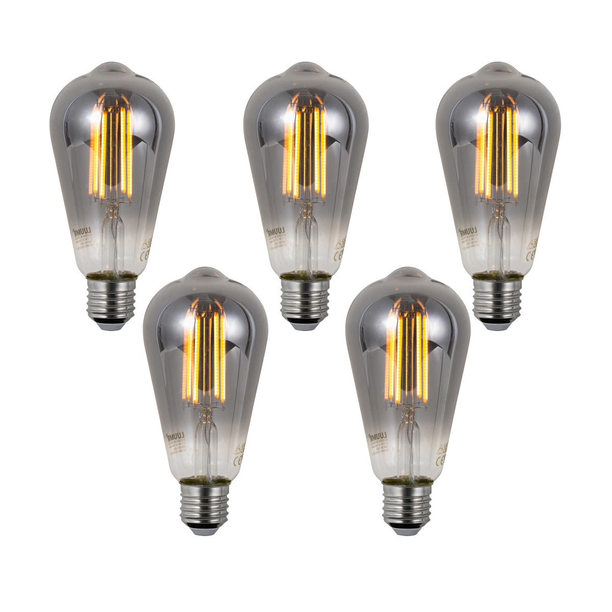 Sada 5 ks Chytré stmívatelné LED žárovky E27 ST64 kouřové 4,9 W 150 lm 1800 K