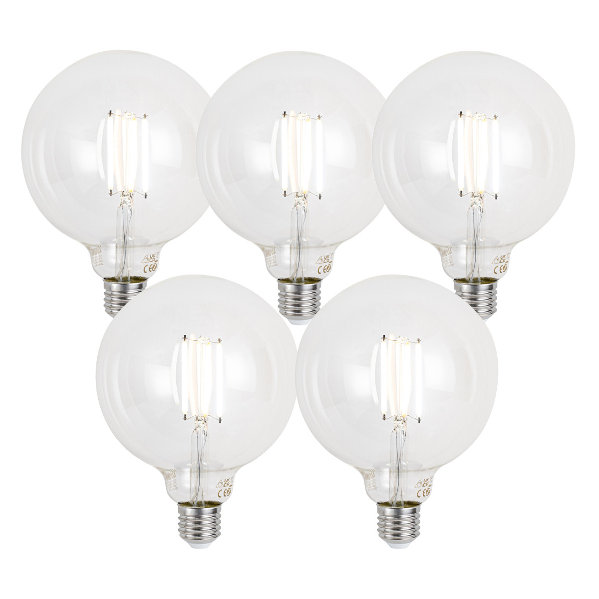 Sada 5 ks Stmívatelné LED žárovky E27 G125 čiré 7W 806lm 2700-6500K