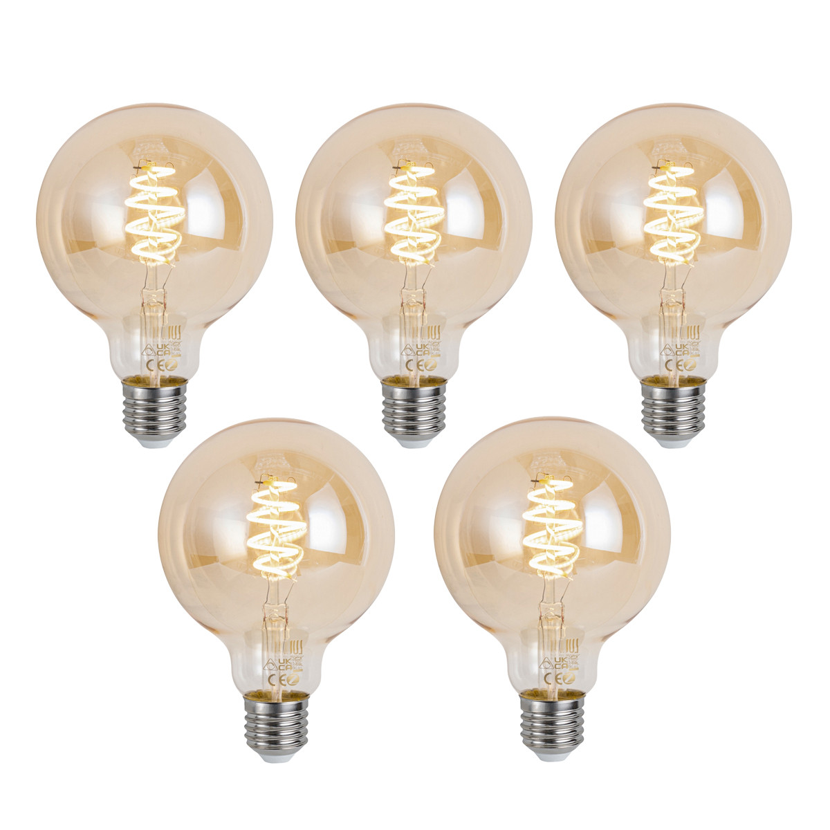 Sada 5 ks Chytrá stmívatelná LED žárovka E27 G95 jantarová 4,9 W 320 lm 2500 K