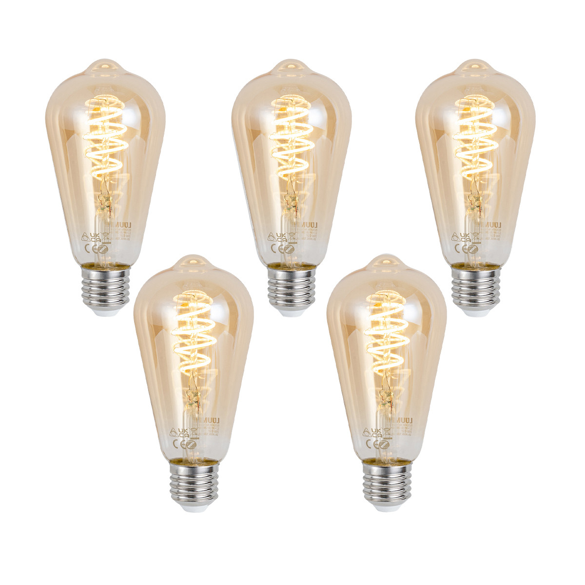 Sada 5 ks Chytrá stmívatelná LED žárovka E27 ST64 jantarová 4,9 W 320 lm 2500 K