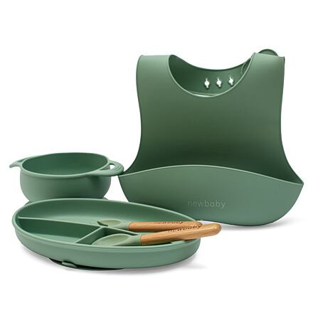 New Baby Dětská silikonová jídelní sada zelená