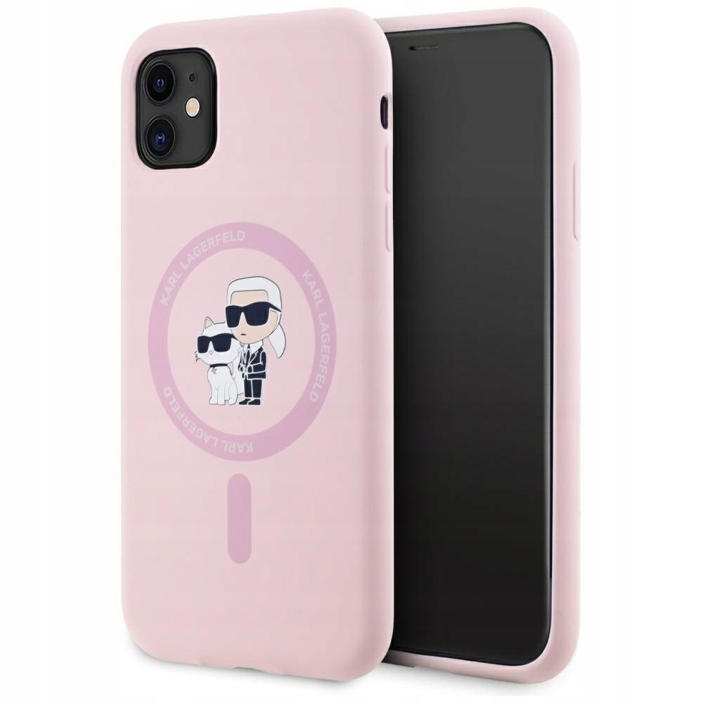Pouzdro Karl Lagerfeld Silicone Karl&Choupette MagSafe pro iPhone 11, růžové