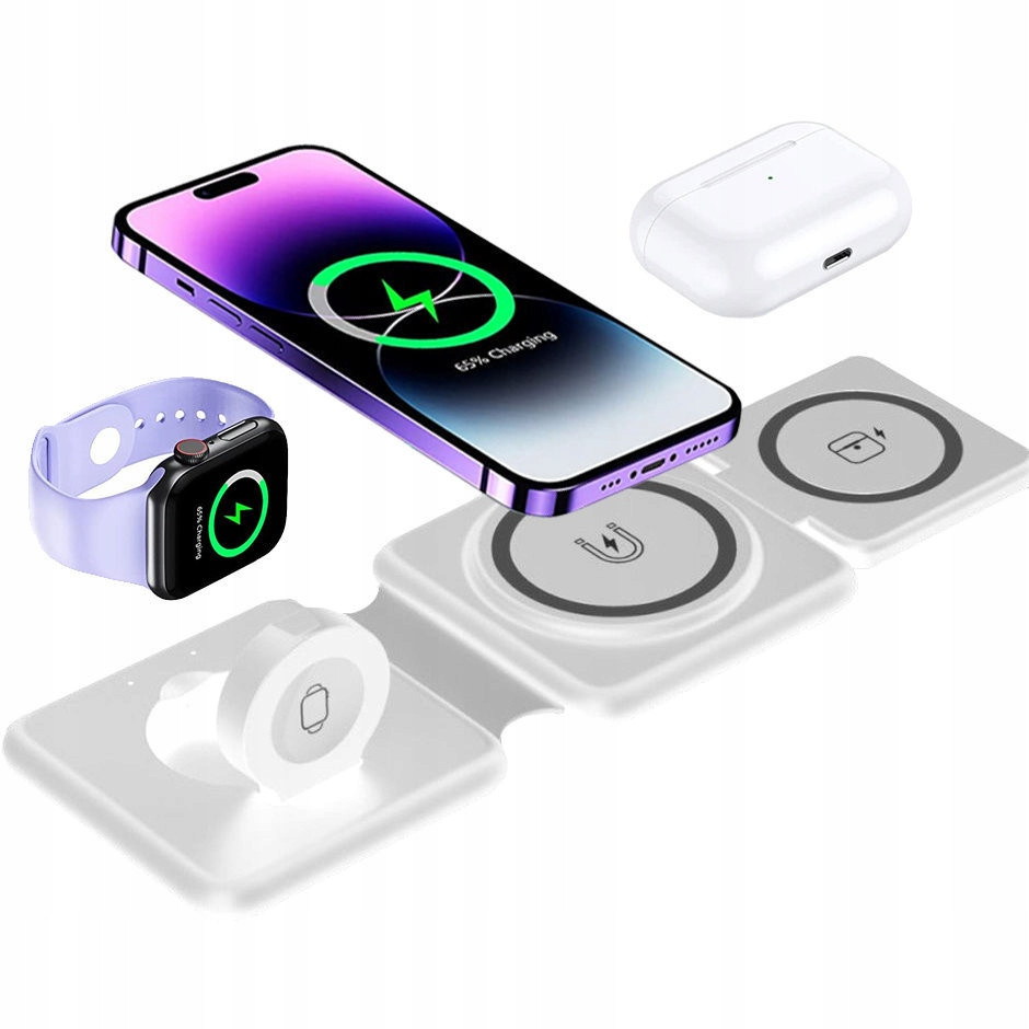 3V1 Skládací Indukční Nabíječka Pro Iphone Airpods Watch Bezdrátová 15W