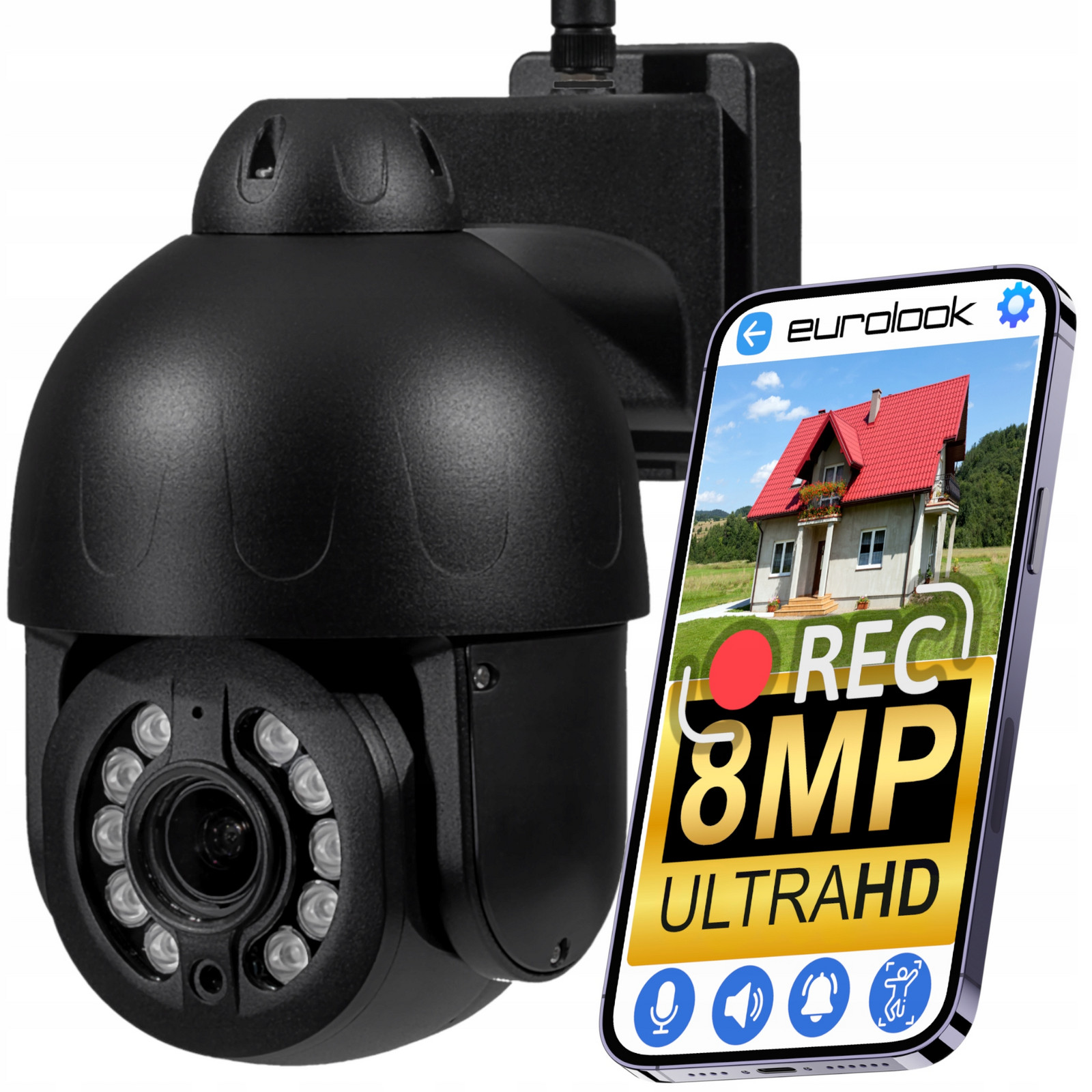 Bezdrátová Otočná Venkovní Wifi Kamera 8MPX Uhd 5X Zoom Aplikace Ir