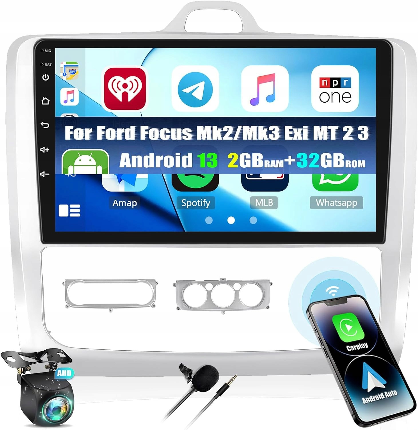 Autorádio Rádio 2 Din Android Auto Ford Focus MK2 2004-2011 Carplay