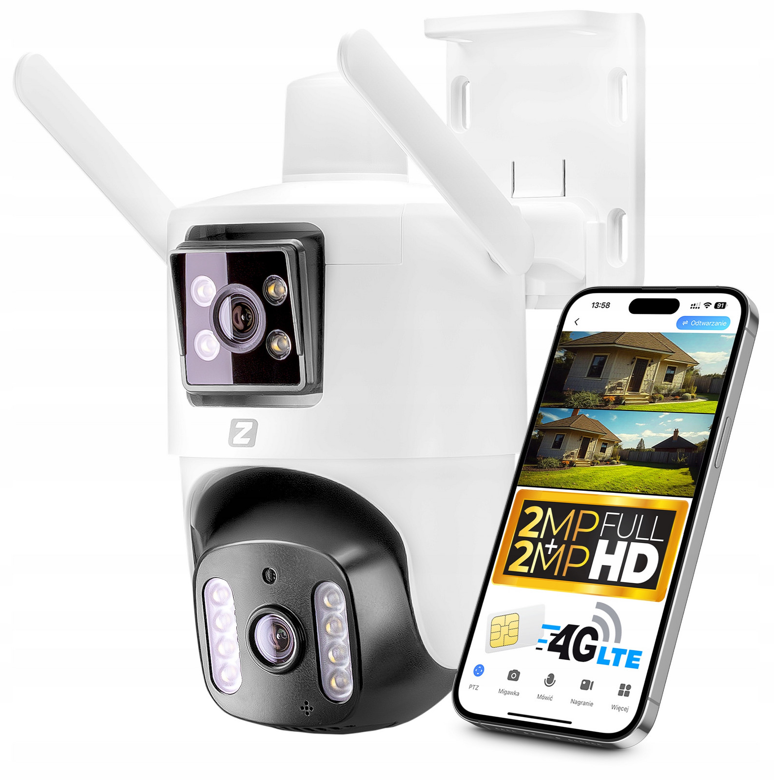 Venkovní Otočná Kamera 2 Objektivy V22 Gsm Ip Na Sim Kartu 4G 4MPx