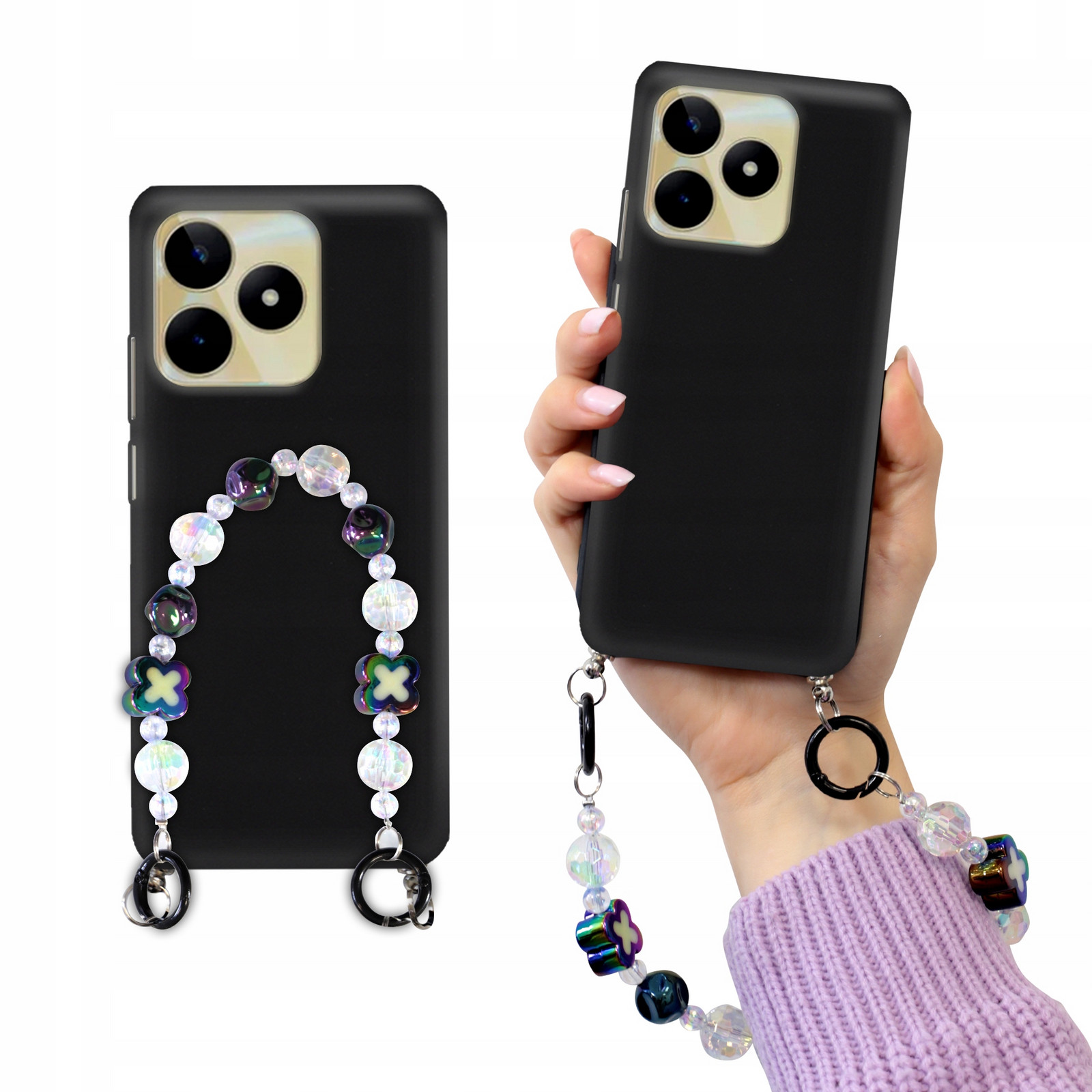 Pouzdro Kryt Pro Realme C53 4G Matná Černá S Klíčenkou Korálky Holo