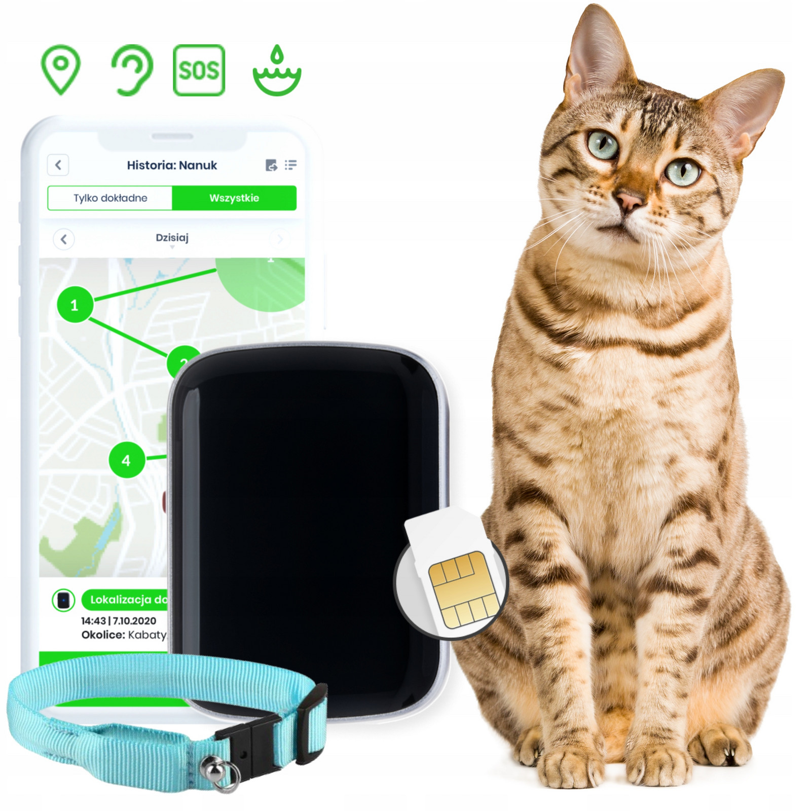 Lokalizátor Pro Kočky Gps samorozpínací obojek Set Locon Cat Max