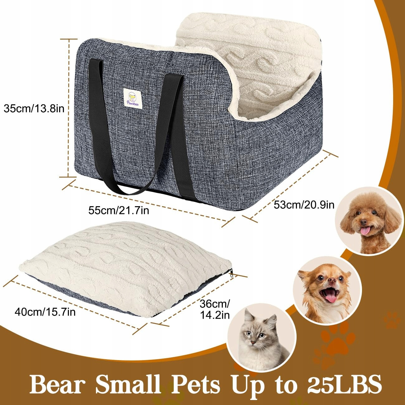 Pawaboo Autosedačka pro psy Booster pro malé psy Šedá