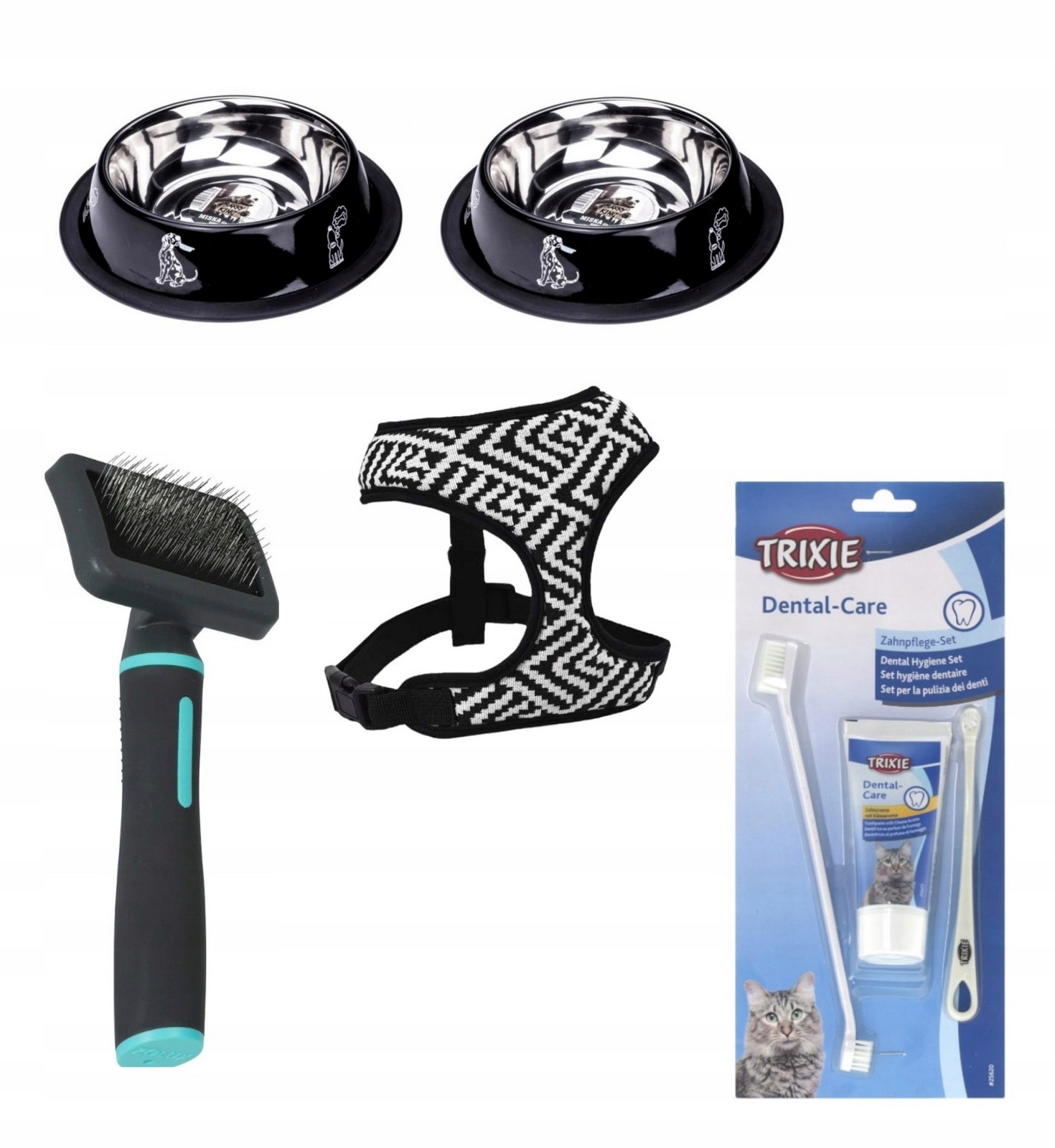 Sada 5 Produktů Pro Psa 2 Misky Postroj Kartáč Zolux Zubní Pasta