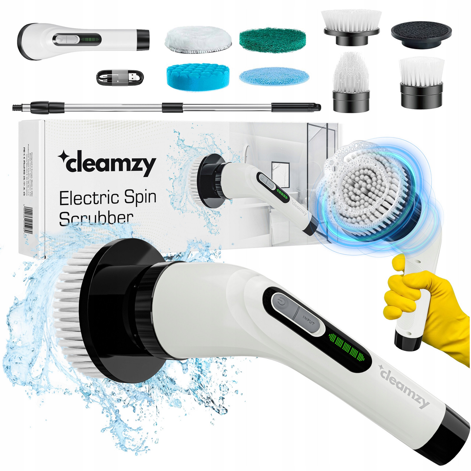 Cleamzy Elektrický Bezdrátový rotační kartáč na čištění Mop 9v1