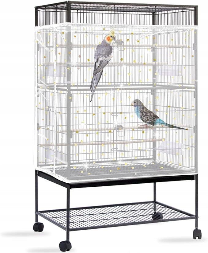 Velký kryt klece pro ptáky, lapač semen, nastavitelná síť, bílá barva