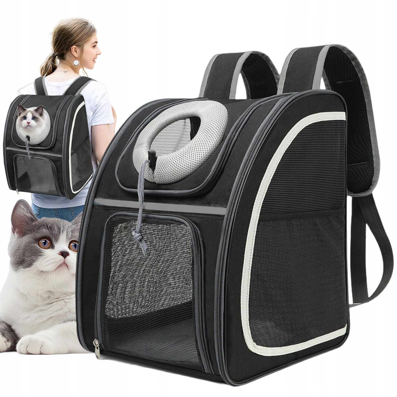 Batoh Přepravka Pro Kočky A Psa Velká Kapacita Dobrá Prodyšnost Černá Barva