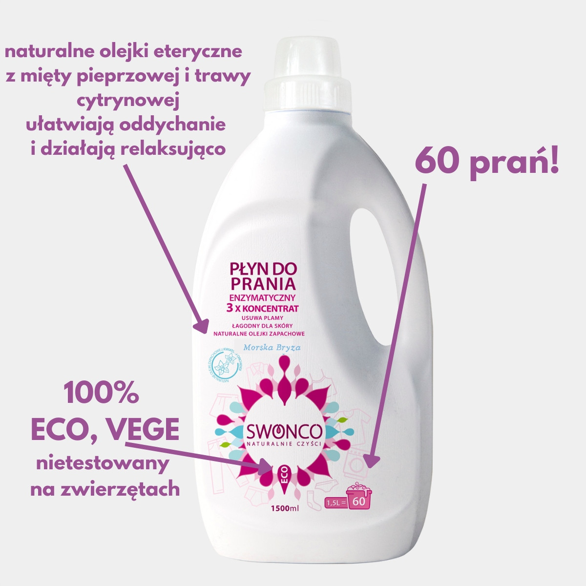 Gel na praní – ekologický, Mořská bříza, 1,5 L – 60 praní, Swonco