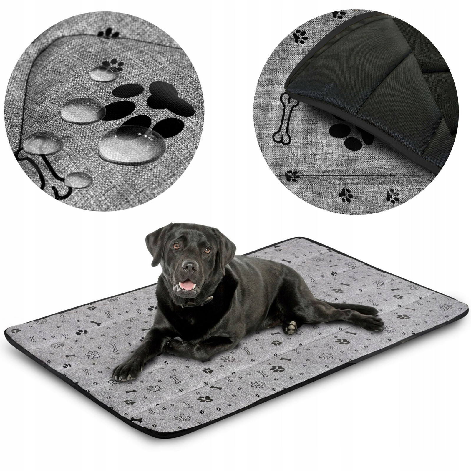 pelíšek Pro Psa Podložka 100x70 cm Voděodolný Šedý Vzor Kosti Velikost L XL