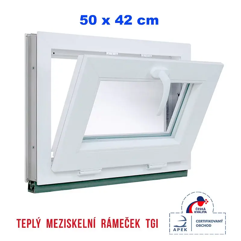 Plastové okno | 50x42 cm (500x420 mm) | Bílé | Sklopné | Teplý meziskelní rámeček