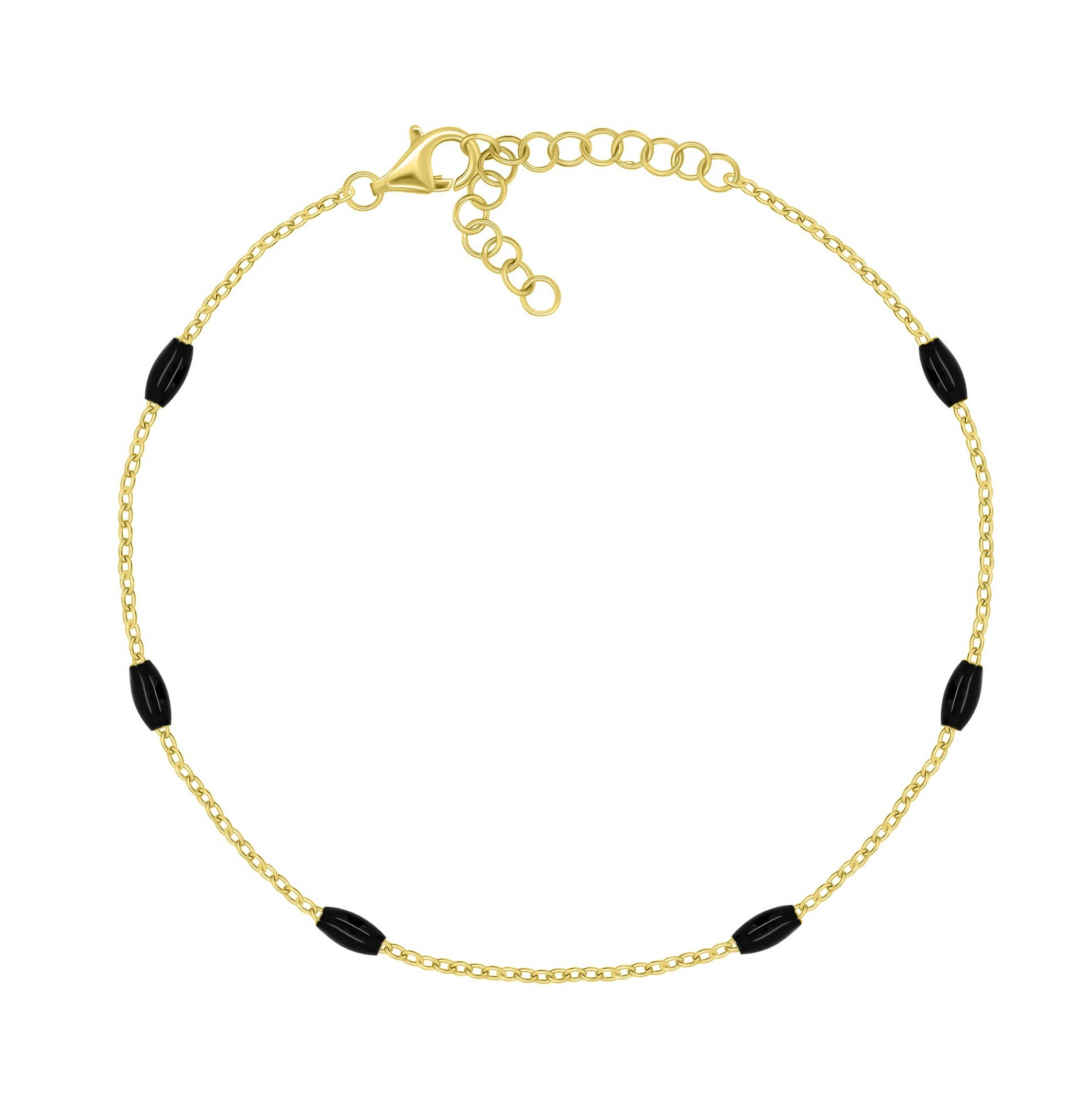 Brilio Silver Pozlacený náramek s černými korálky BRC229YBC