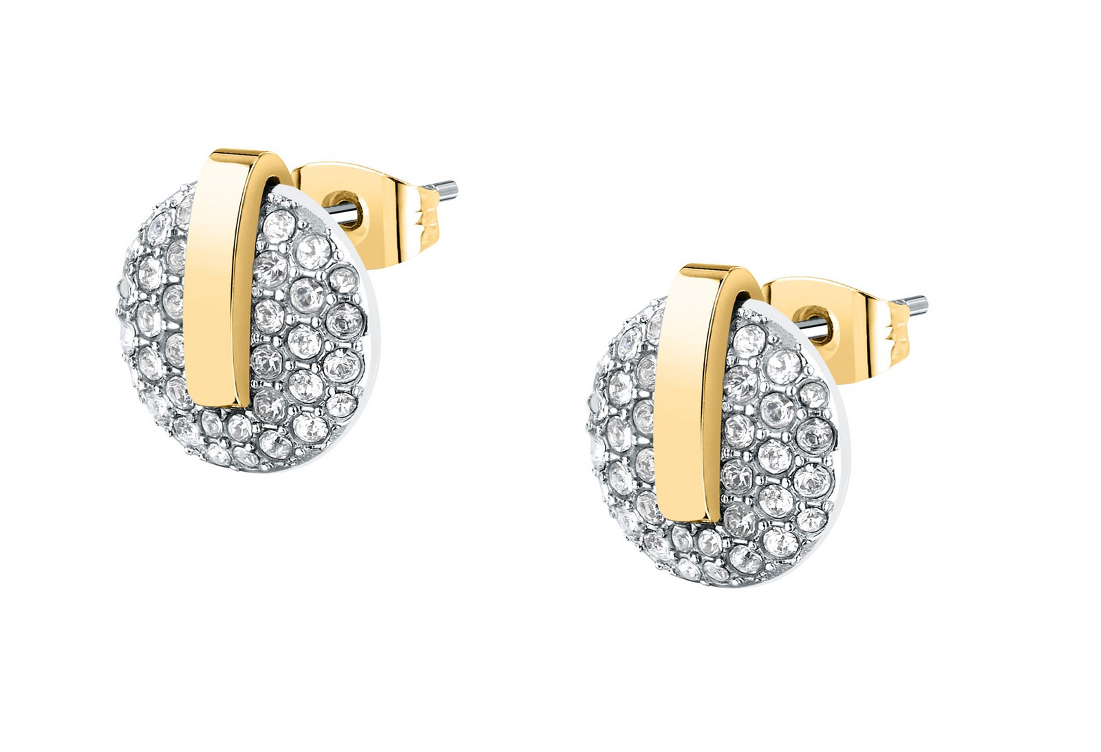 Trussardi Blyštivé bicolor náušnice z oceli T-Round TJAYF14