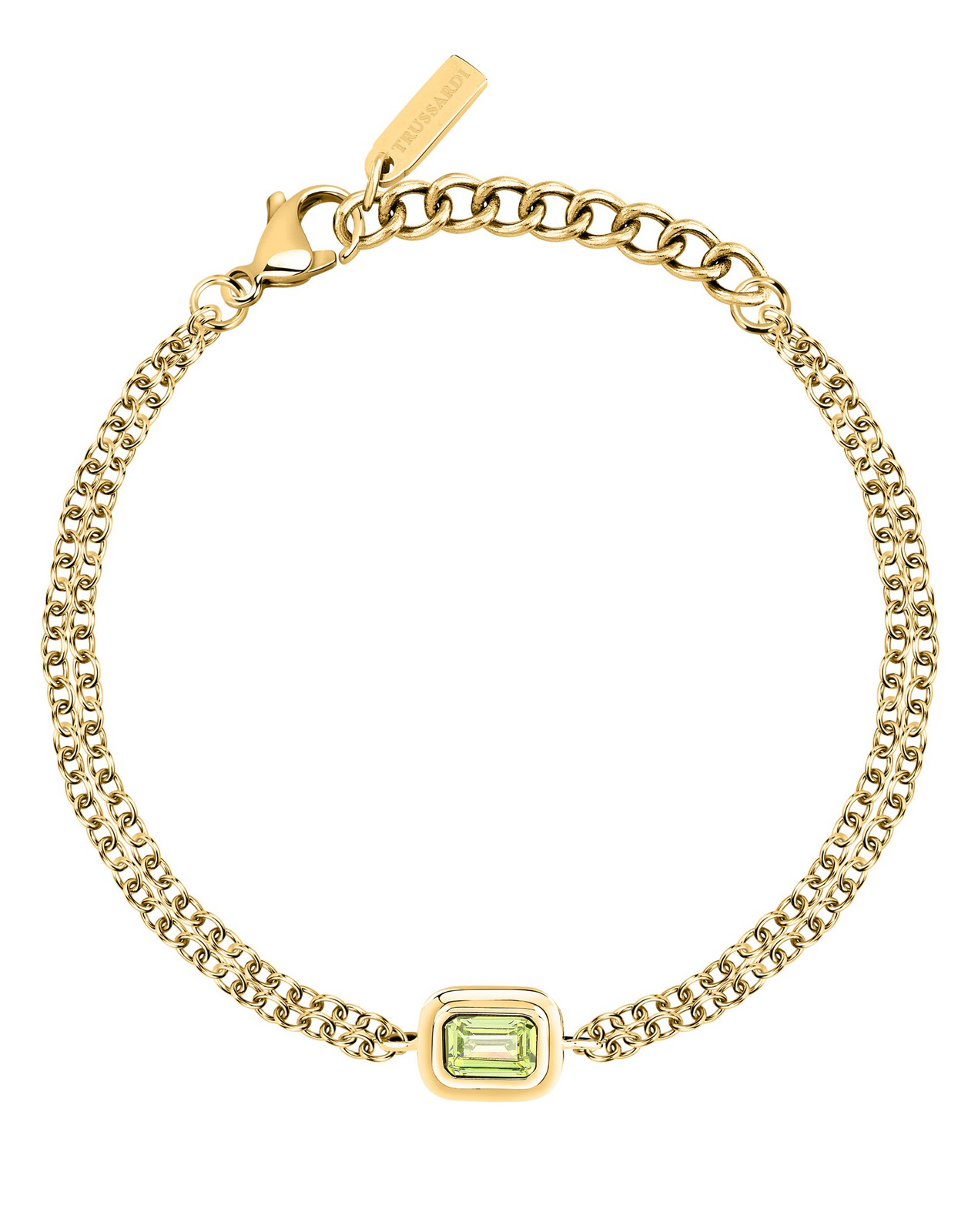 Trussardi Dvojitý pozlacený náramek se zeleným zirkonem T-Design TJAXA24
