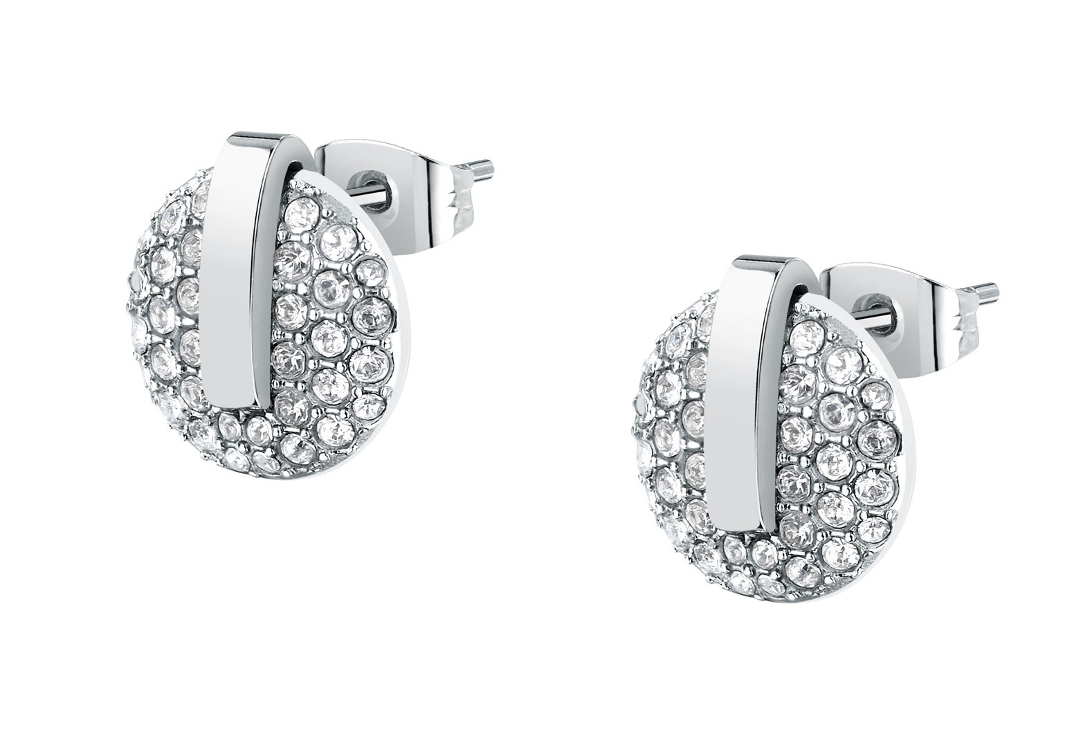 Trussardi Třpytivé ocelové náušnice s krystaly T-Round TJAYF15