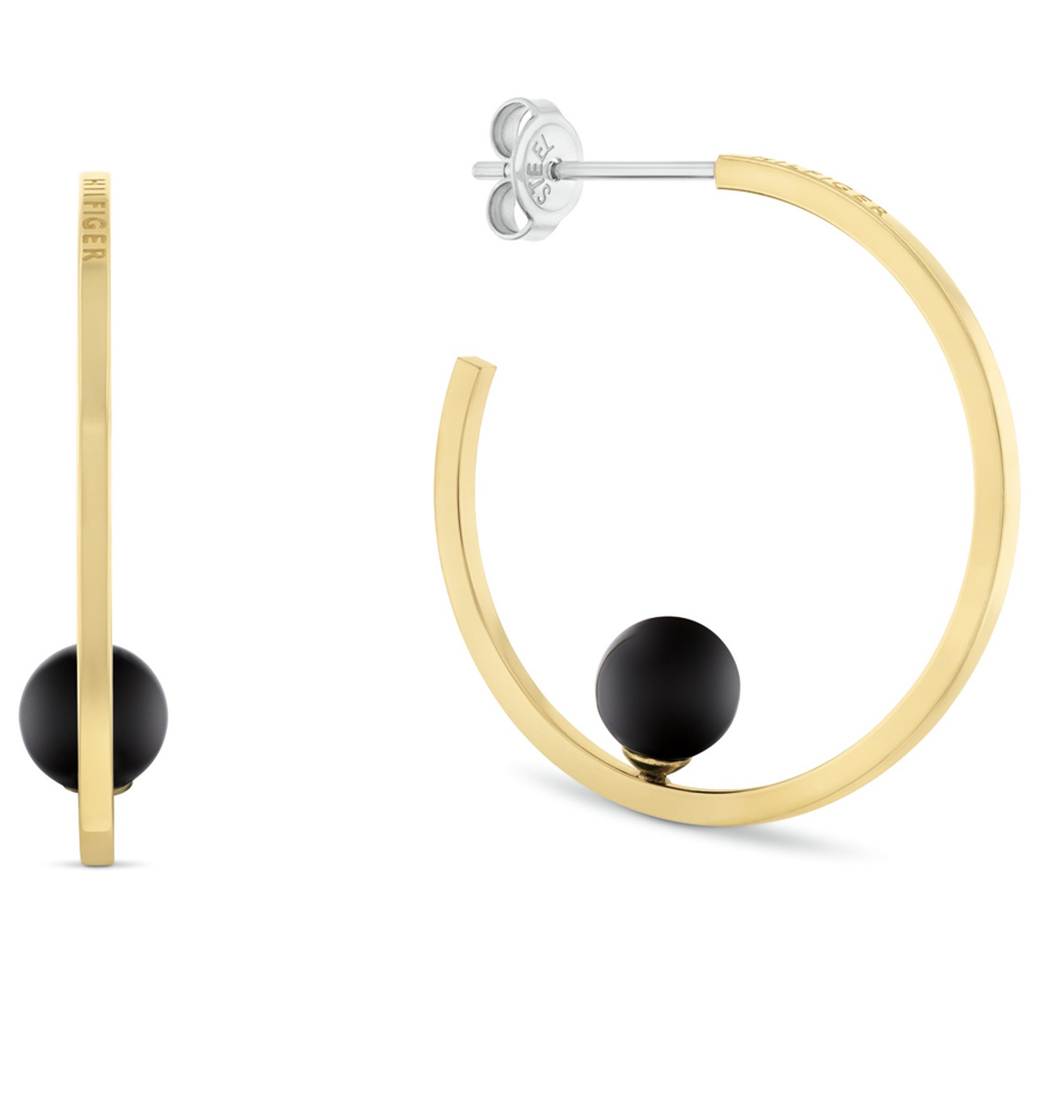 Tommy Hilfiger Pozlacené kruhy s onyxem Semi-Precious Beads 2780965