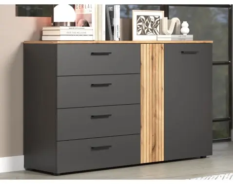 Komoda se zásuvkami Esteban 139 cm, antracit/dub evoke