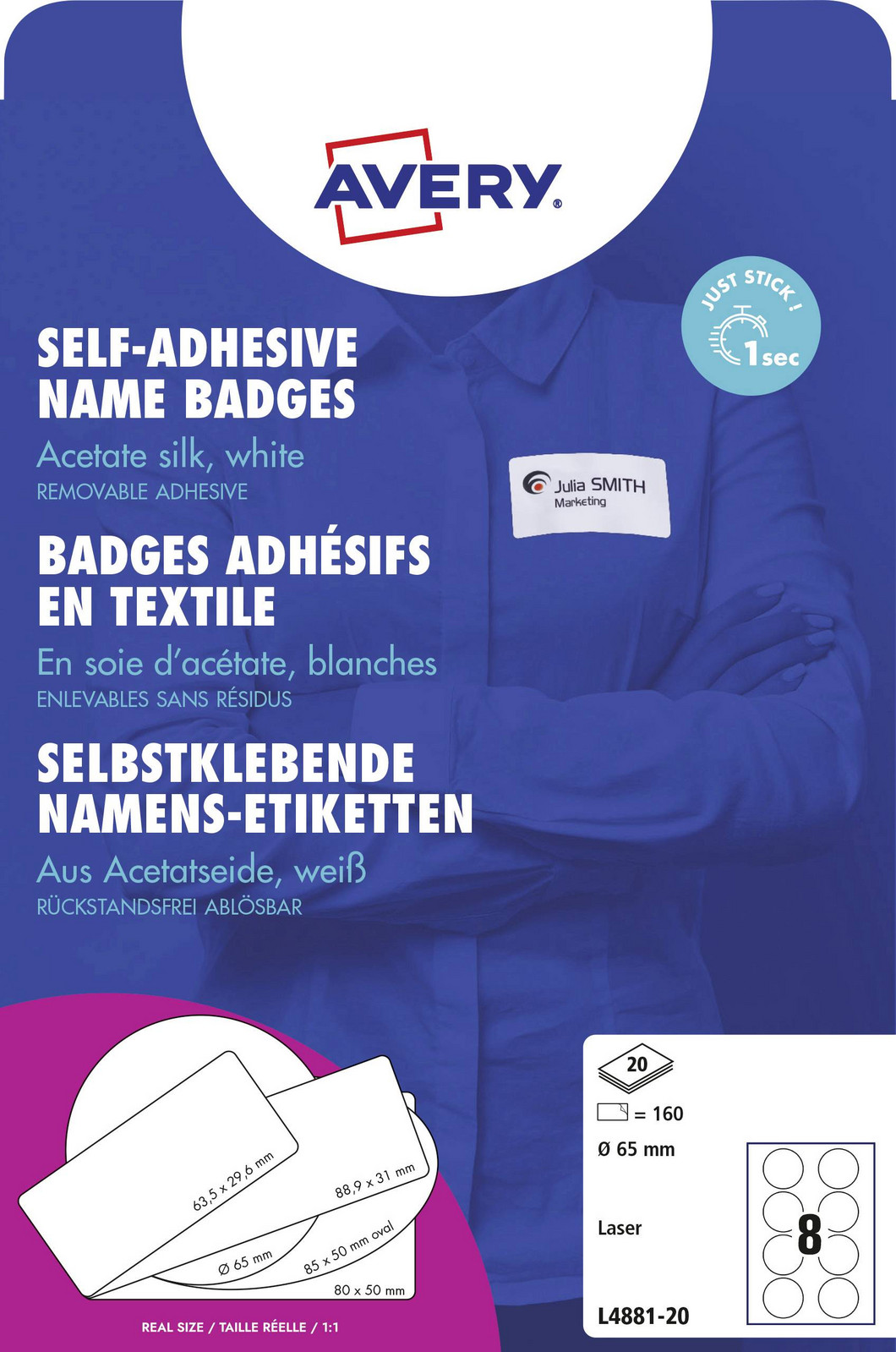 Avery-Zweckform L4881-20 štítek se jménem (š x v) 65 mm x 65 mm 160 ks