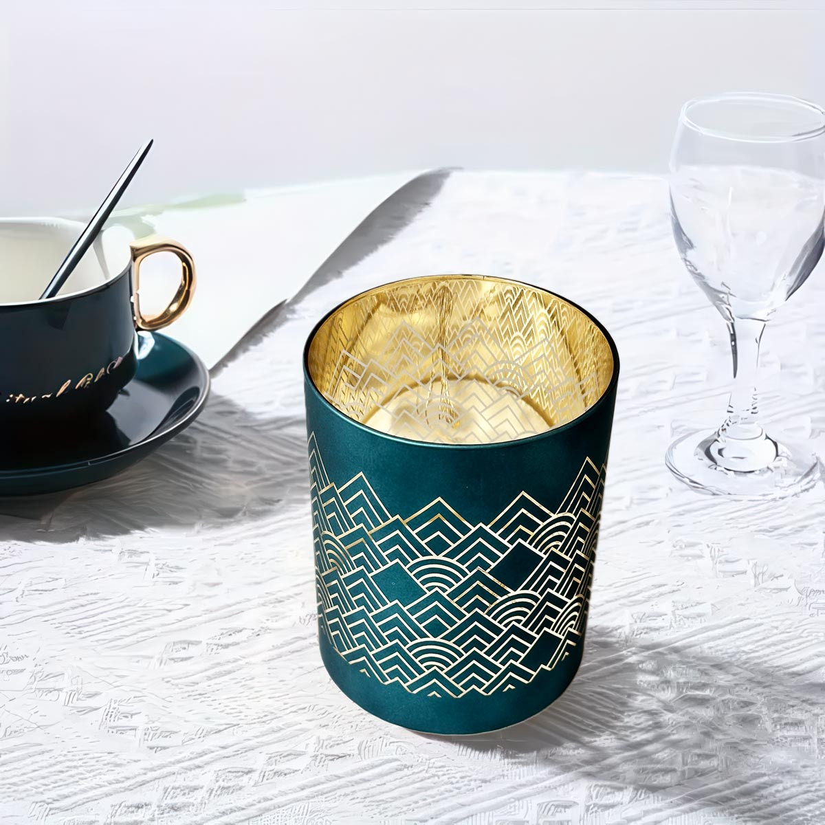 Gilde LED Skleněný svícen Barca, tyrkysový